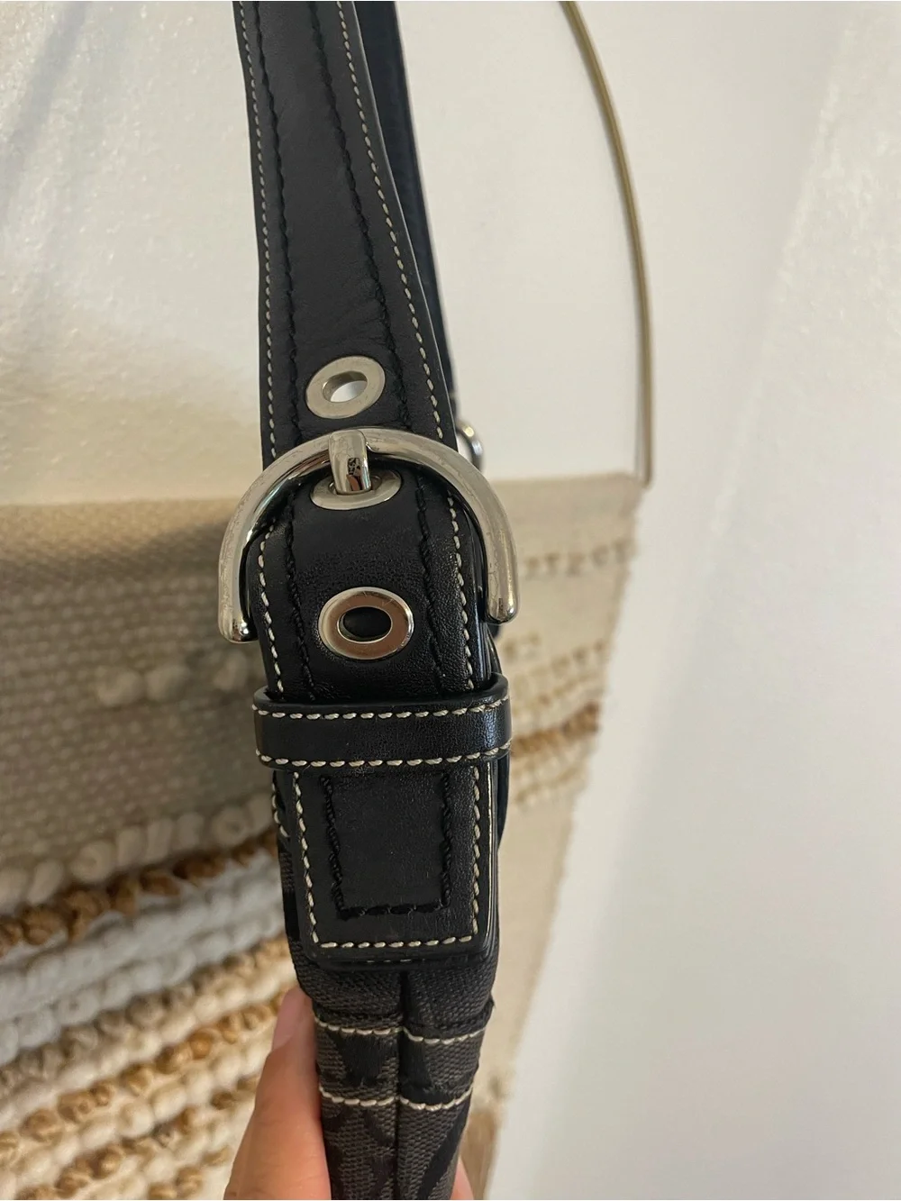 Coach Vintage Soho Black Signature Canvas Shoulder Bag Buckle Y2K